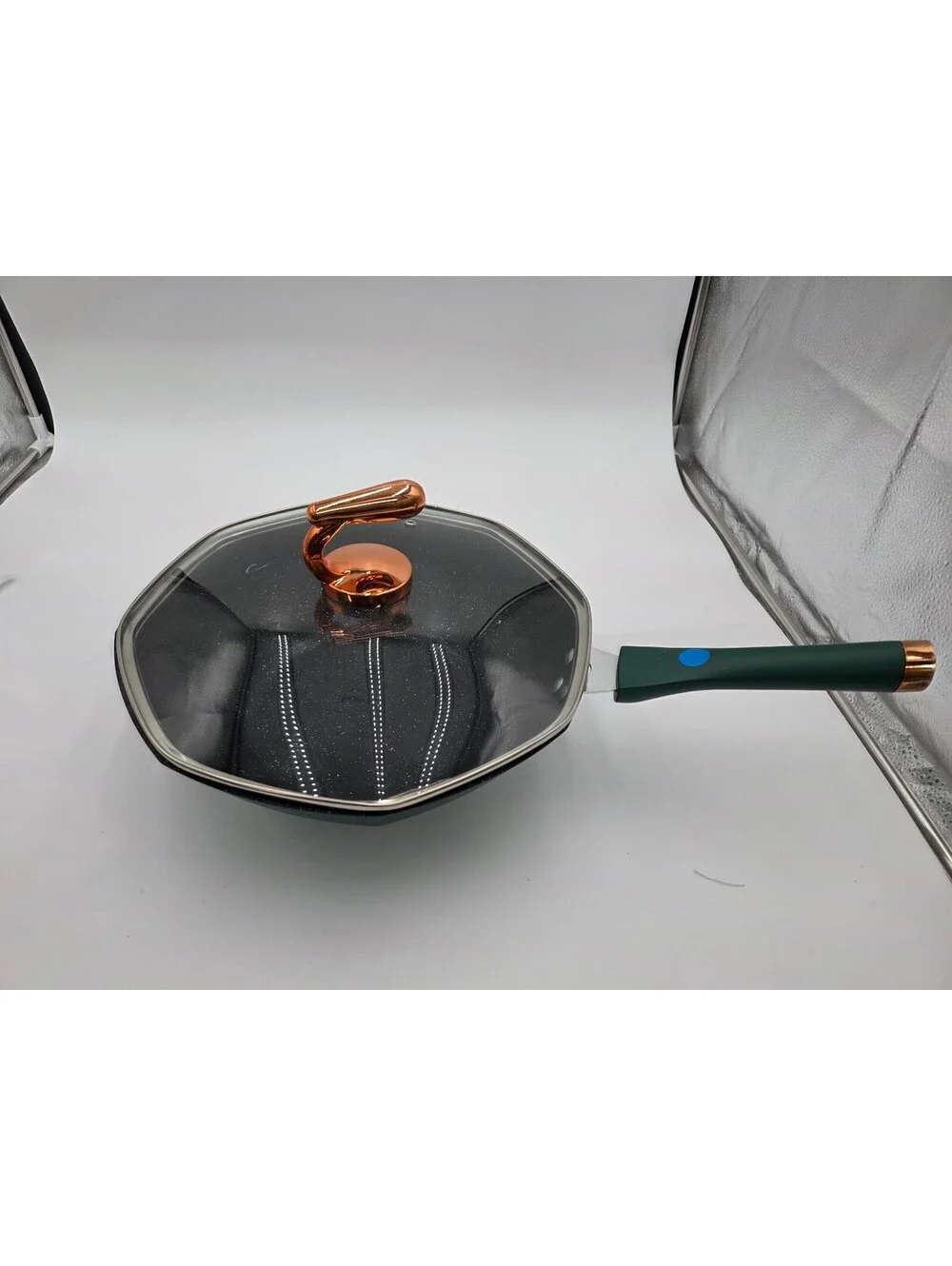 Octagonal Nonstick Frying Pan with Glass Lid and Ergonomic Handle